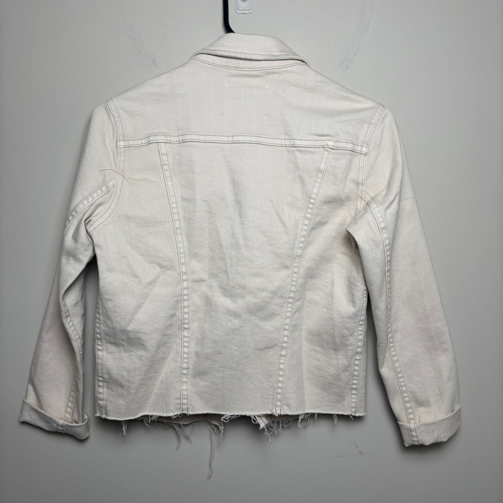 L'AGENCE Janelle Beige Cream Frayed Raw Hem Cropped Denim Jean Jacket Women XS - Picture 7 of 11